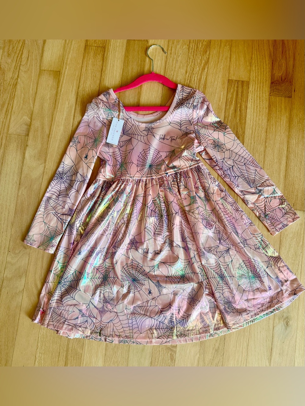 Pink Chicken Pink Holographic Spiderweb Halloween Steph shimmer lame dress Sz 7